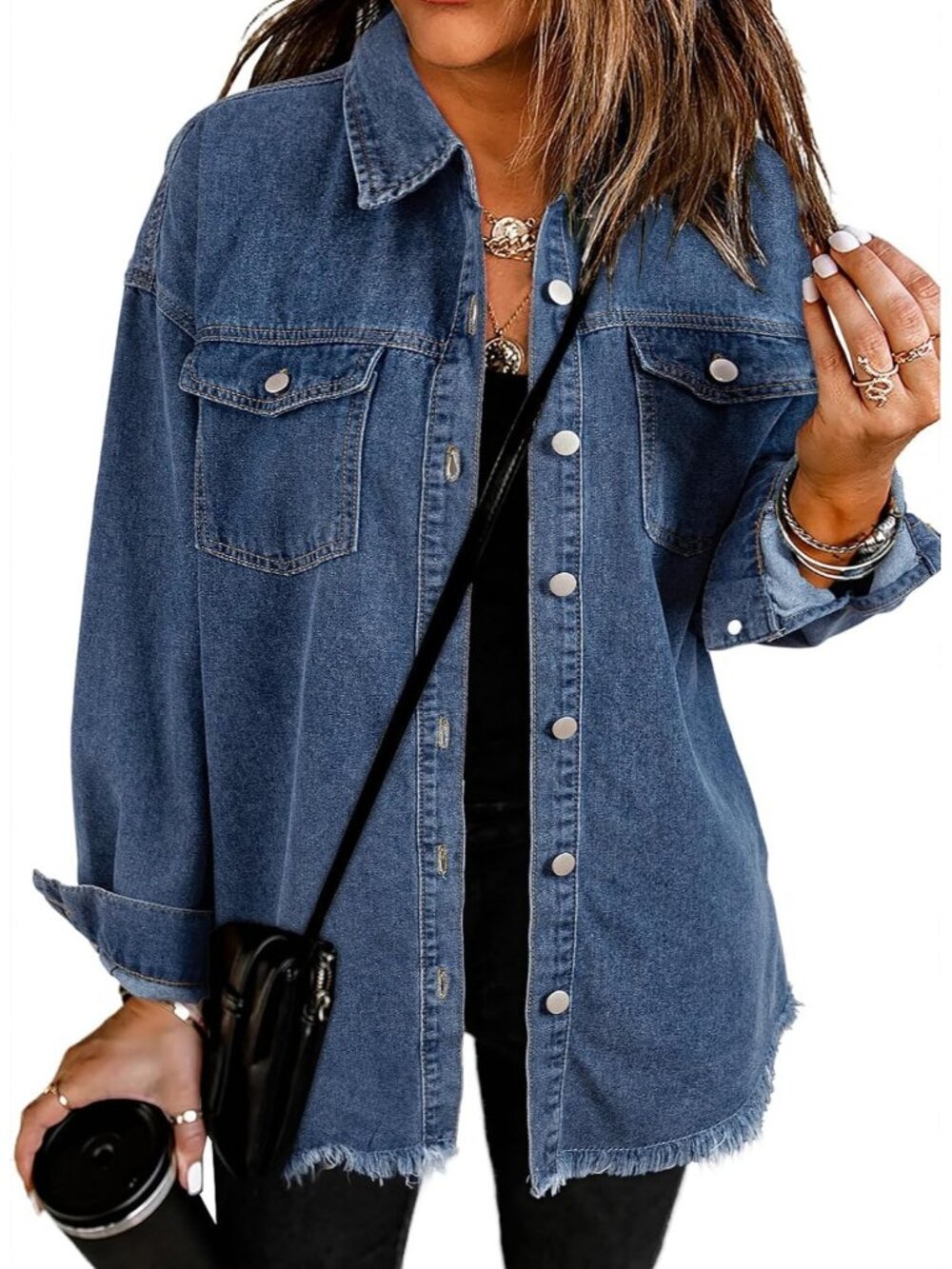 〽️Blue Women's Oversized Jean Jacket Relaxed Boyfriend Fit Denim Coat